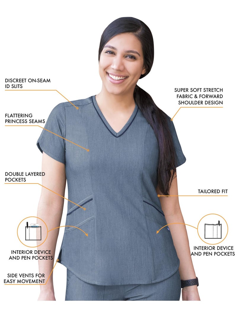 Adar Uniforms Adar Pro Heather Modern Athletic Scrub Set For Women - Modern V-Neck Scrub Top & Yoga Jogger Scrub Pants - P9500H - Heather Navy - XL - Image 3